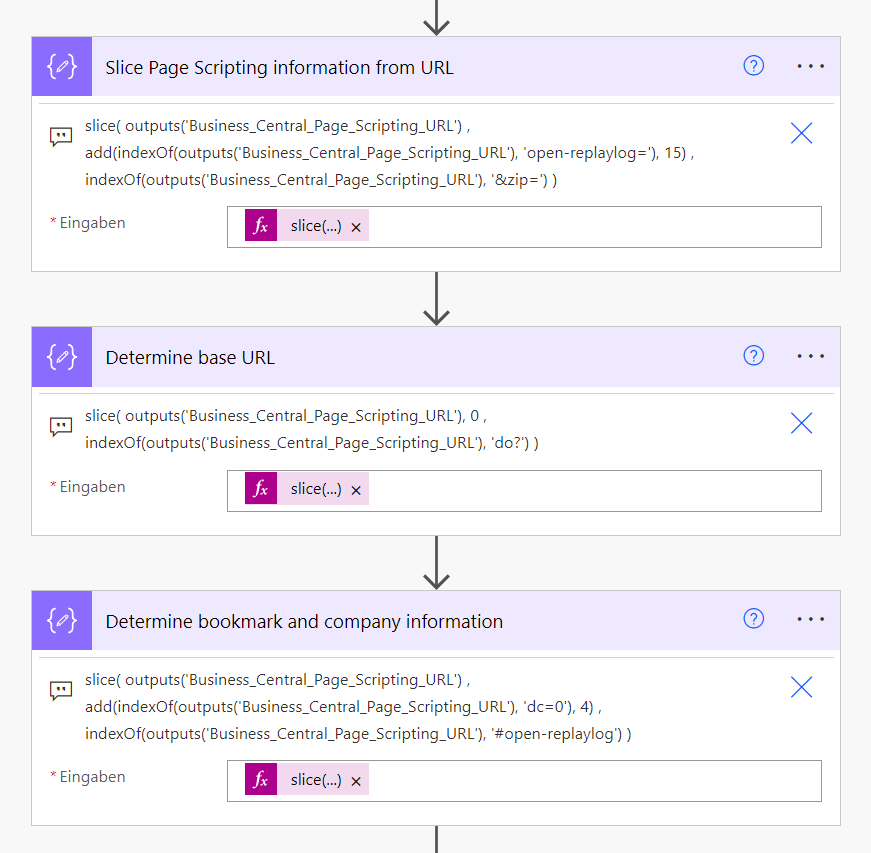 Auszug aus dem Power Automate Flow, um die URL in ihre einzelne Bestandteile zu zerlegen